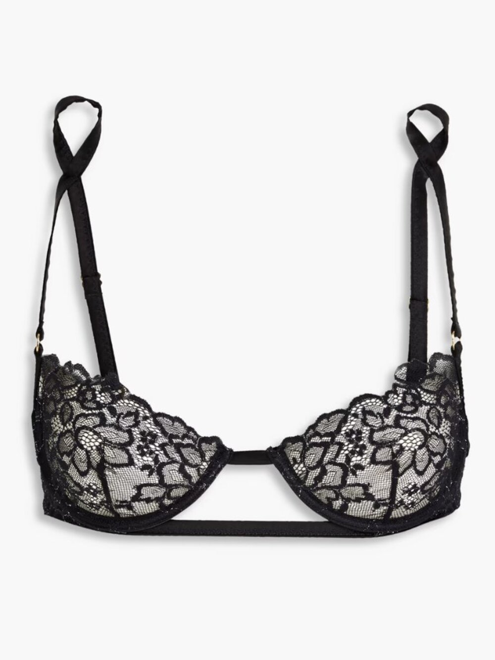 STELLA MCCARTNEY Balconette Bra in Black Metallic Lace Size 34D Brand New NWT